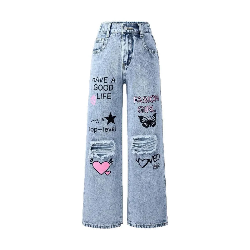 Snow Wash Wide Leg Jeans