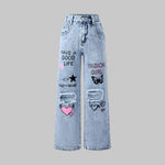 Snow Wash Wide Leg Jeans