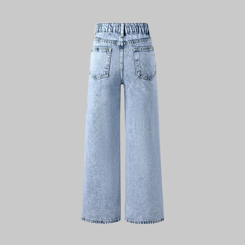 Snow Wash Wide Leg Jeans