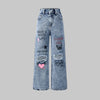 Snow Wash Wide Leg Jeans
