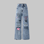 Snow Wash Wide Leg Jeans
